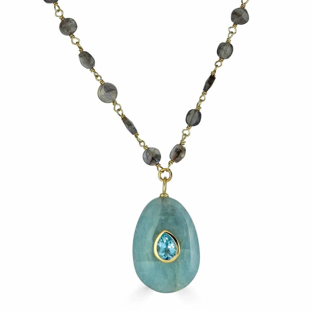 NEW RACHEL REINHARDT women's labradorite and aquamarine pendant necklace in mult